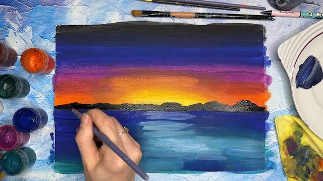 Как нарисовать закат гуашью