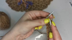 Эко-стиль. Квадратная салфетка спицами из джута.