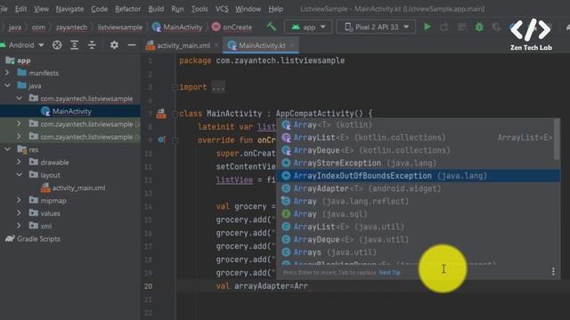 Android Studio Kotlin Tutorial: How to Use ListView in Your App | Zen Tech Lab