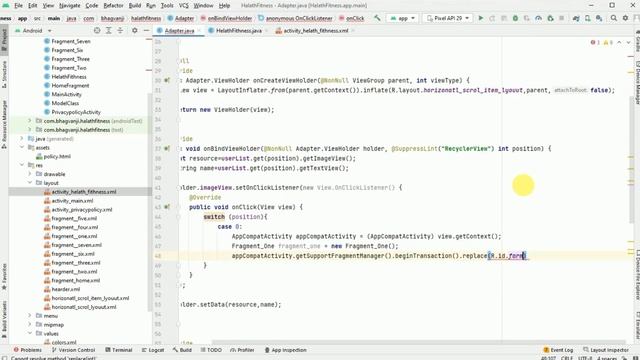 How do implement OnClickListener RecyclerView open a new fragment Java Hindi health fitness Part- 5 смотреть онлайн