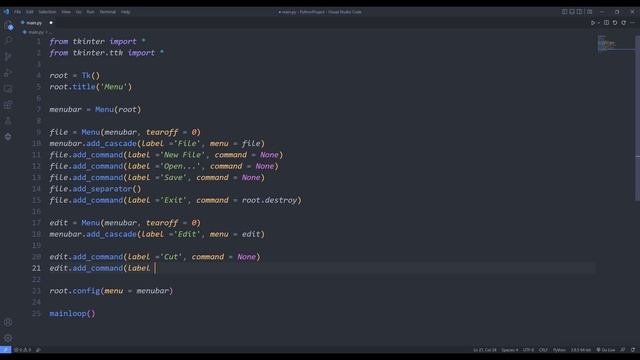 Menu widget in Tkinter - Python
