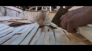 Handmade birchbark canoe
