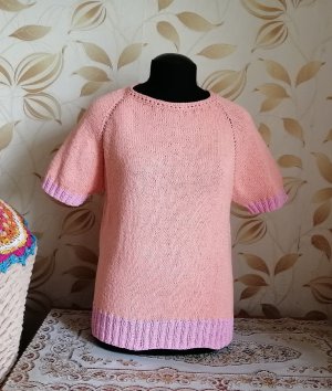 №288 Связала футболку. Готовая работа спицами- футболка из пряжи _жасмин_ обзор и как вязала.