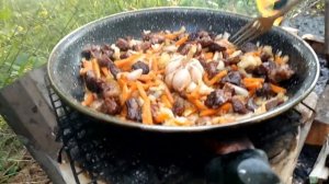 Готовим плов на печке ракета.