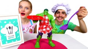 Голодный Халк в Кафе Бонжур! — Готовим вместе с набором Плей До — Халк съел все и требует еще!