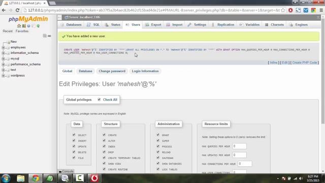 Phpmyadmin Users And Privileges