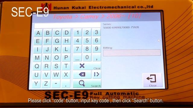 Подготовка на машине SEC-E9 к нарезке ключа по его коду, найденному по номеру бородки ключа смотреть онлайн