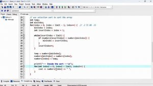 C++ 58: Selection sort to sort numbers from smallest to largest using while and for loops