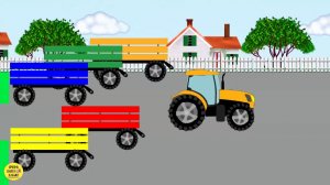Развивающий мультик про машинки. Цветные тракторы и прицепы