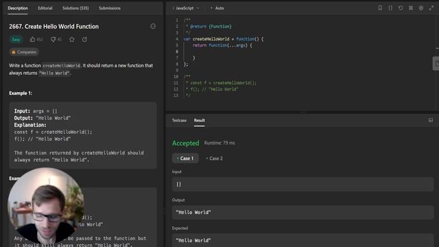 LeetCode JavaScript 30-Day Challenge: Day 1 - Create a Hello World Function - 2667