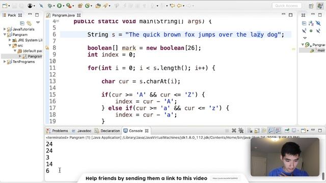 Practice Java Program - Java Pangram Program #59
