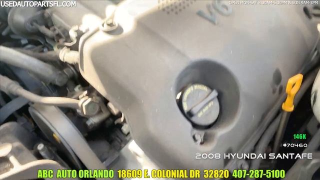 2007-2009 Hyundai SantaFe 2.7L VIN D 8th digit ENGINE 146K ABC Used Auto Parts Orlando Junkyard