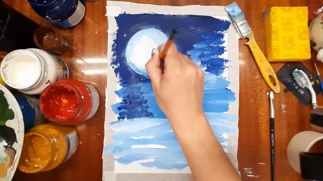 Как легко нарисовать елку. Рисуем зиму в лесу. Рисуем елочки зимой. Зимний пейзаж гуашью.