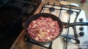 Куриные сердечки с грибами и сыром!!!!