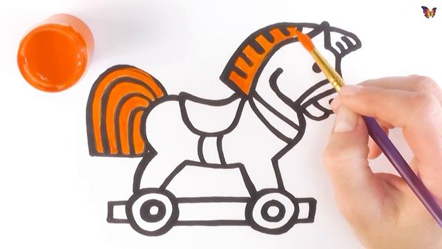 Как нарисовать ЛОШАДКУ / мультик раскраска ИГРУШКА ЛОШАДКА для детей / Раскраски малышам