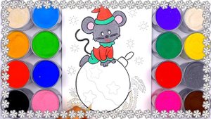 НОВОГОДНЯЯ раскраска для детей Мышка с новогодней игрушкой . Учим цвета II BabyBox art