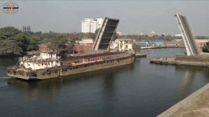 Ship crossing FOLDING BRIDGE in Kolkata same as PAMBAN BRIDGE, Rameswaram, India - shock wave