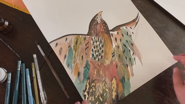 Рисуем птицу. Абстракция. Птица Счастья и хвост удачи.