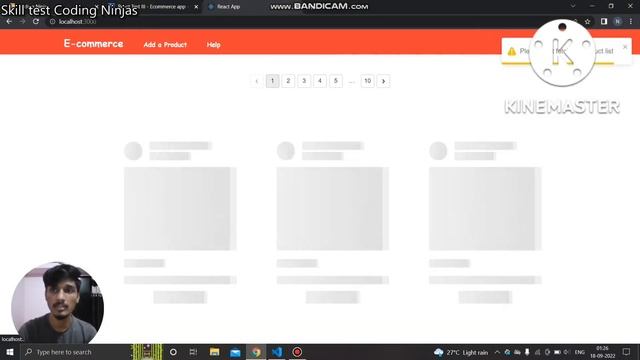 E-commerce react website coding ninjas skill test