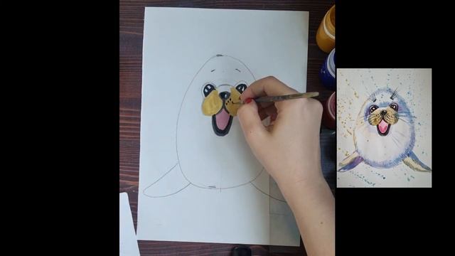 РИСУЕМ ТЮЛЕНЯ ГУАШЬЮ смотреть онлайн