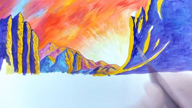 Рисование заката в стиле фэнтези. Рисование неба, гор. смотреть онлайн