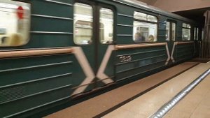 Электропоезд 81.714/717 Номерной на станции Метро Трубная, Люблинско-Дмитровской линии