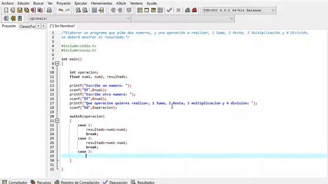Operaciones Switch/Case en DevC++