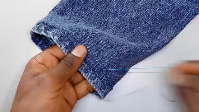 ? How to shortening a jeans with needle/shortening jeans without sewing machine.(8)