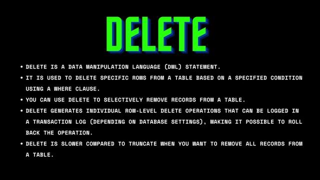 SQL DELETE and TRUNCATE