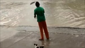 Женщина отпугнула крокодила с помощью шлёпанца