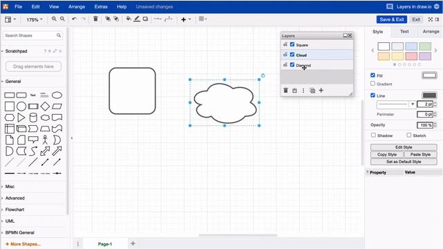 Add shapes to layers in draw.io for Atlassian Confluence and Jira