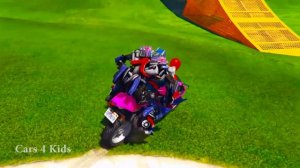 COLOR MOTORBIKE on TRUCK and Spiderman Cars Cartoon for Kids & Colors for Children Nursery Rhymes