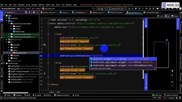 4. Android Studio. RecyclerVew + CardView - Menu yaratish, qidiruv va qo'shish tugmalari смотреть онлайн