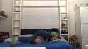 Wrestling on the bed with my little sister part 5