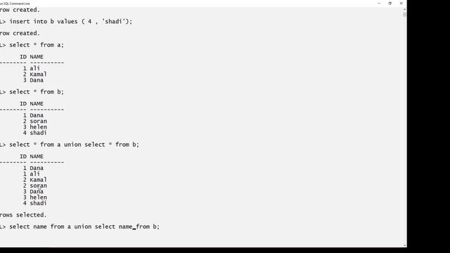 UNION-UNION ALL- INTERSECT - MINUS ( EPU/ETEC/ISED/Stage 4/SDB)