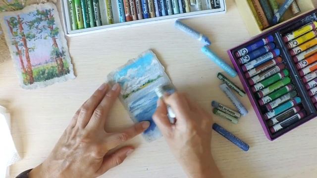 Открытки на самодельной бумаге. Масляная пастель + гуашь смотреть онлайн