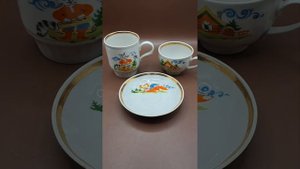 Детский фарфоровый набор, чайная пара+ бокал. Дулёво СССР