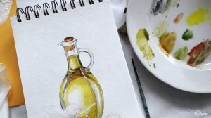 Как я рисую акварелью кувшин с оливковым маслом