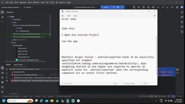 Manifest merger failed : Apps targeting Android 12 and higher are required | Android Studio Error