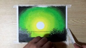 How to Draw Green light Sky Scenery with Oil Pastel step by Step