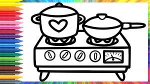 How to draw a cooking stove for children