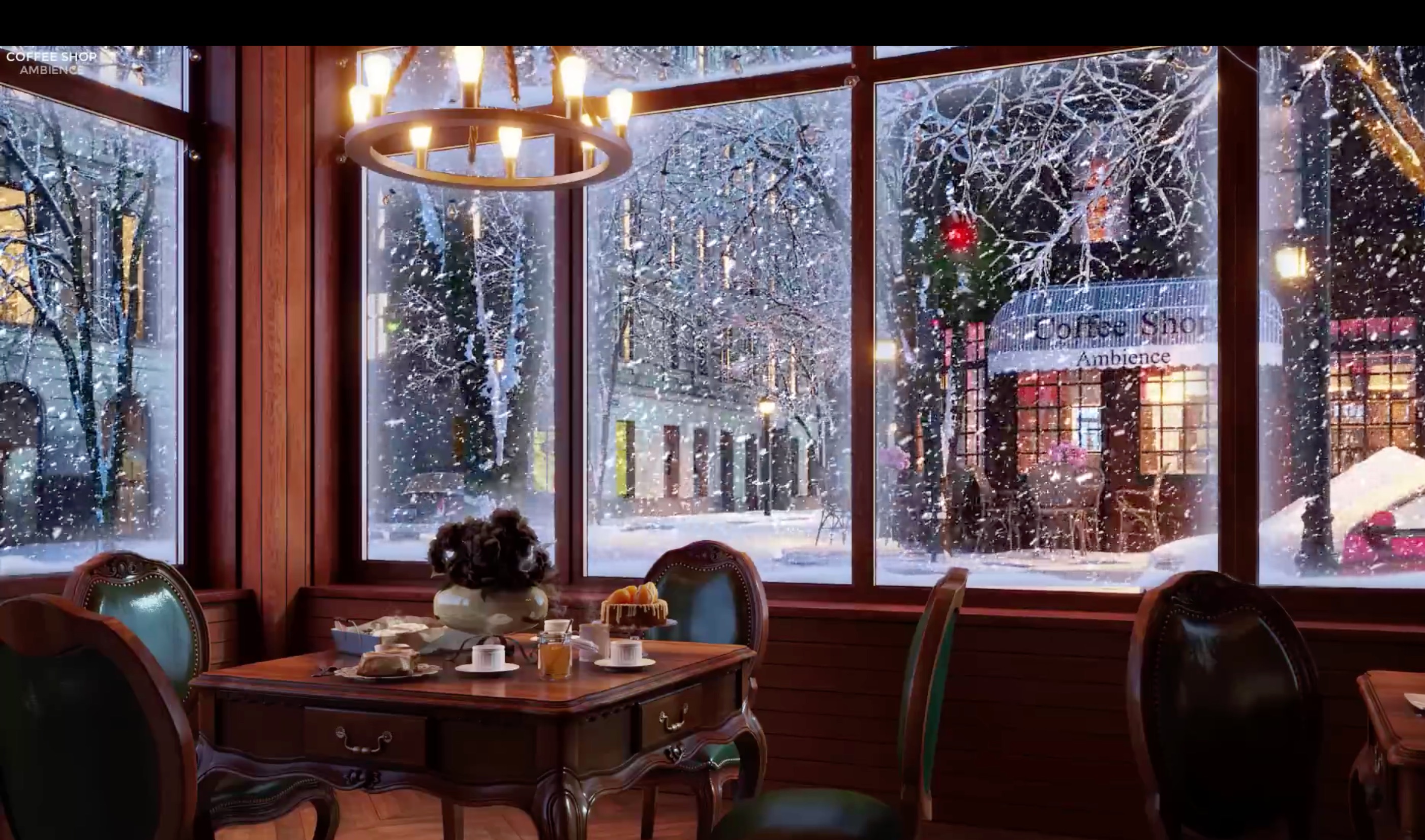 Кофейня зима в окне