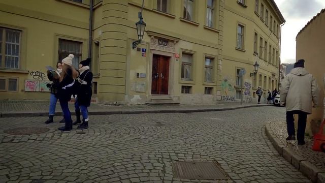 4K Prague city center walk. Rudolfinum Manes Bridge Charles Bridge Klementinum.