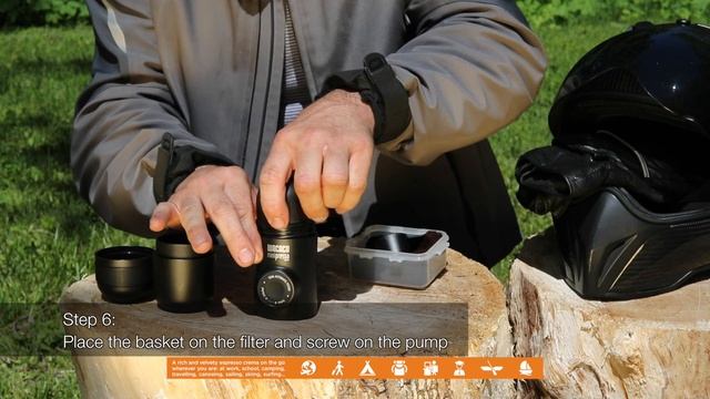 Minipresso in action. The ground coffee model is easy to use and easy to clean