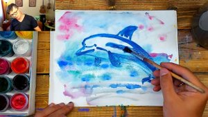 Как нарисовать ДЕЛЬФИНА рисуем красками ГУАШЬ от РыбаКит