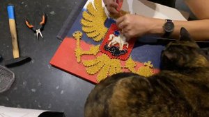 Герб России в технике String Art #картина из гвоздей и ниток