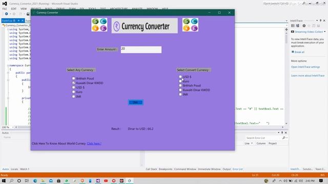 Currency Converter a mini project using C# .Net (Windows Form Application)