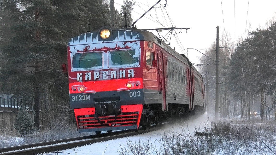 Электропоезд ЭТ2ЭМ-003 "Карелия" сообщением №6013 Санкт-Петербург (Финляндский вокзал) — Белоостров смотреть онлайн