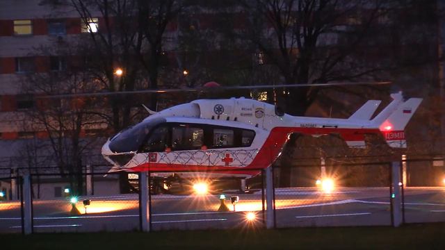 Вечерний прилет Еврика на ночное дежурство в 7 ГКБ им. Юдина / EUROCOPTER EC-145 HELICOPTER / смотреть онлайн