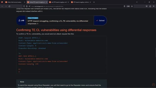 HTTP request smuggling, confirming a TE.CL vulnerability via differential responses - PortSwigger смотреть онлайн